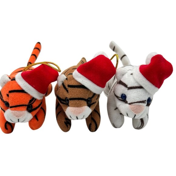 Set Of 3 Tiger Christmas Ornaments AdGap Polyester Fiber & Plastic Pellets Plush - Picture 1 of 7